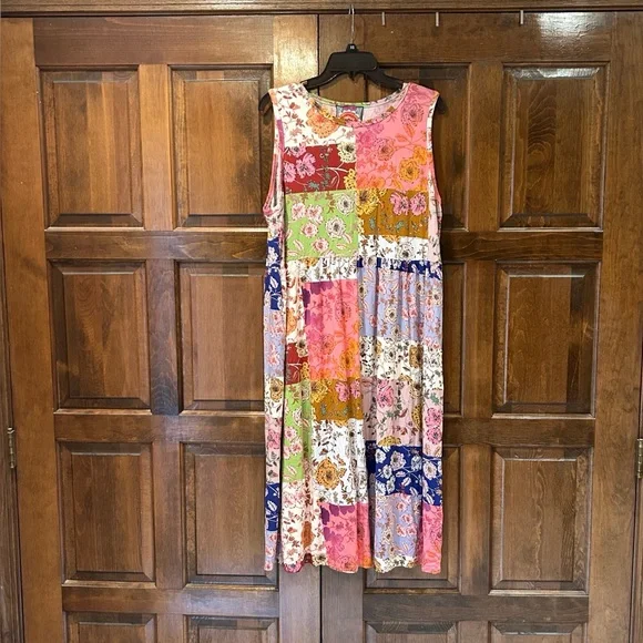 Johnny Was Cosmo Easy Fit Tea Length Dress Patchwork Floral Bamboo Midi READ - Picture 4 of 10